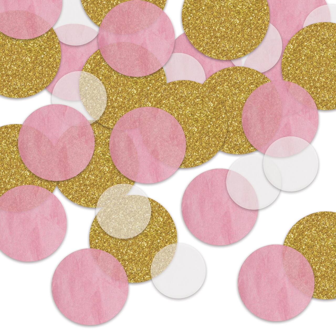 Beistle 1/2oz. Pink & Gold Dot Deluxe Sparkle Confetti Packs, 2ct.